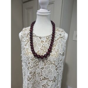 Vintage Cranberry Wooden‎ Bead Necklace- 26" Long